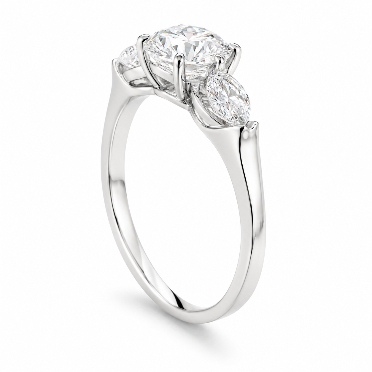 1‑Carat Three‑Stone Round Diamond Solitaire Ring, PT950 Platinum Band
