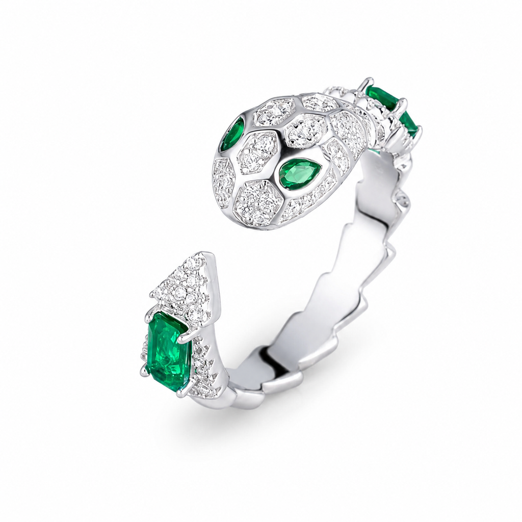Snake Emerald Colored Gemstone Jewelry Suite, 925 Sterling Silver