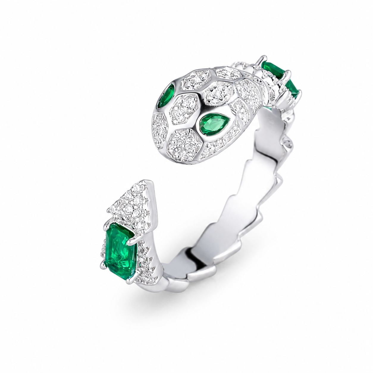 Snake Emerald Colored Gemstone Jewelry Suite, 925 Sterling Silver