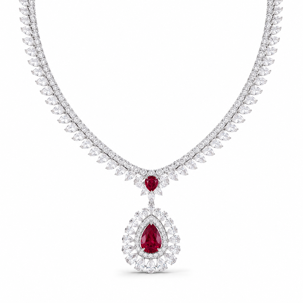 Pear Shape Ruby Gemstone Jewelry Suite, 925 Sterling Silver