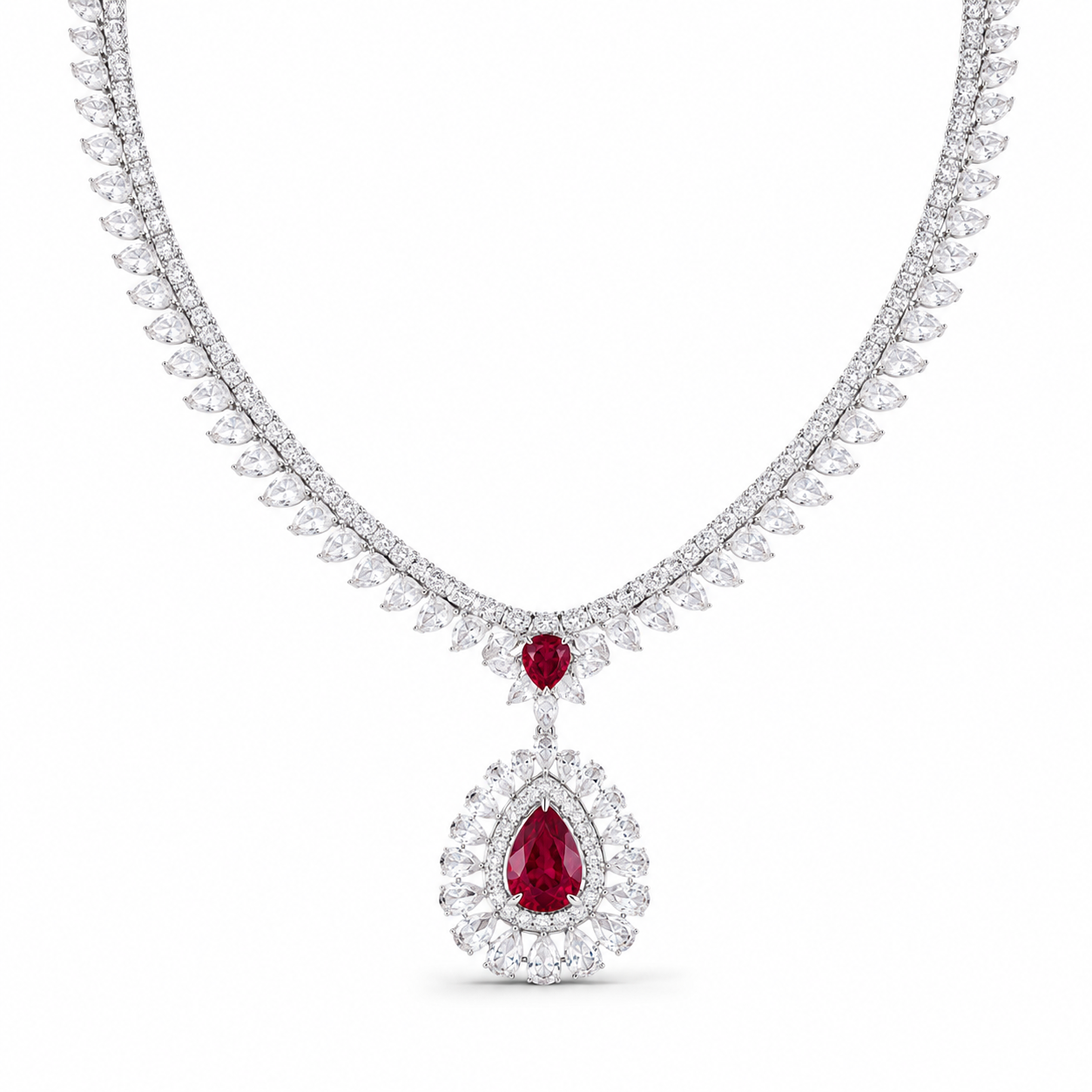 Pear Shape Ruby Gemstone Jewelry Suite, 925 Sterling Silver