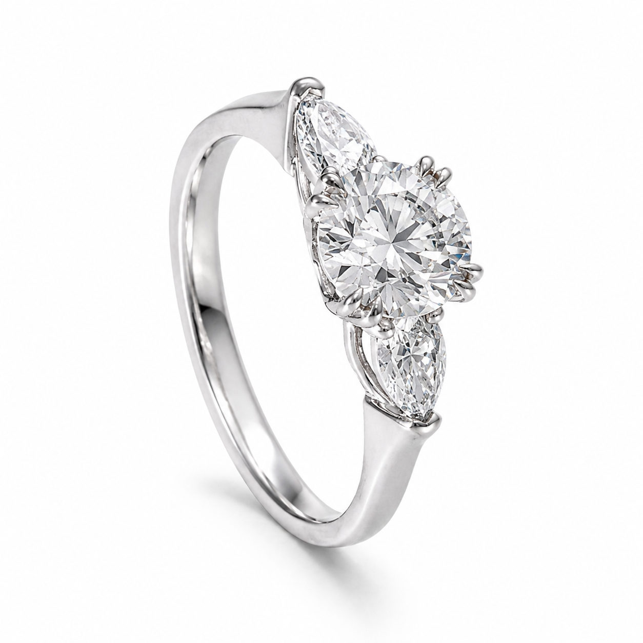 1‑Carat Three‑Stone Round Diamond Solitaire Ring, PT950 Platinum Band