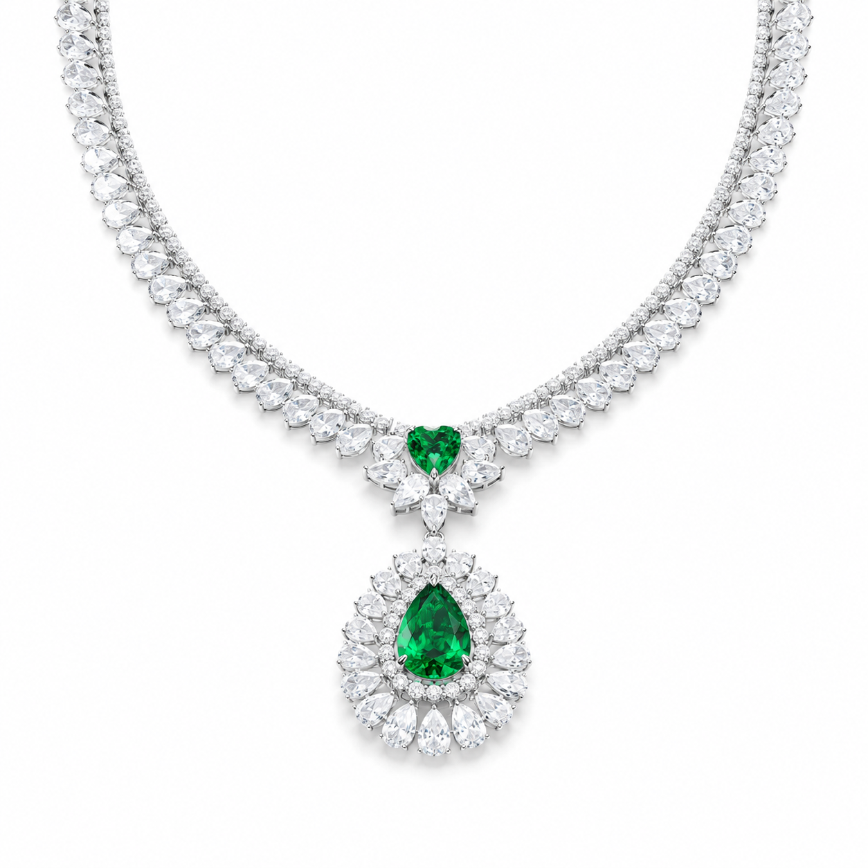 Pear Shape Emerald Gemstone Jewelry Suite, 925 Sterling Silver
