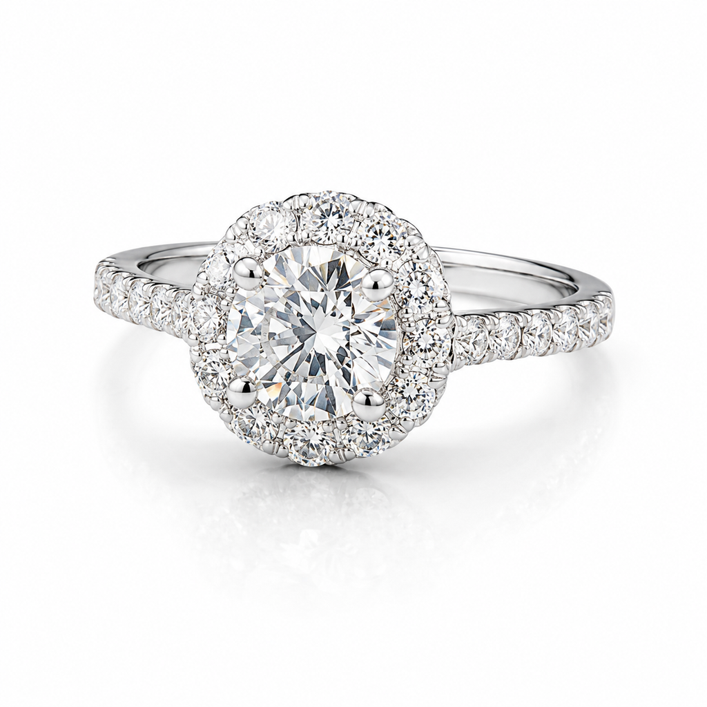 1‑Carat Round Diamond Double‑Halo Solitaire Ring, PT950 Platinum Band