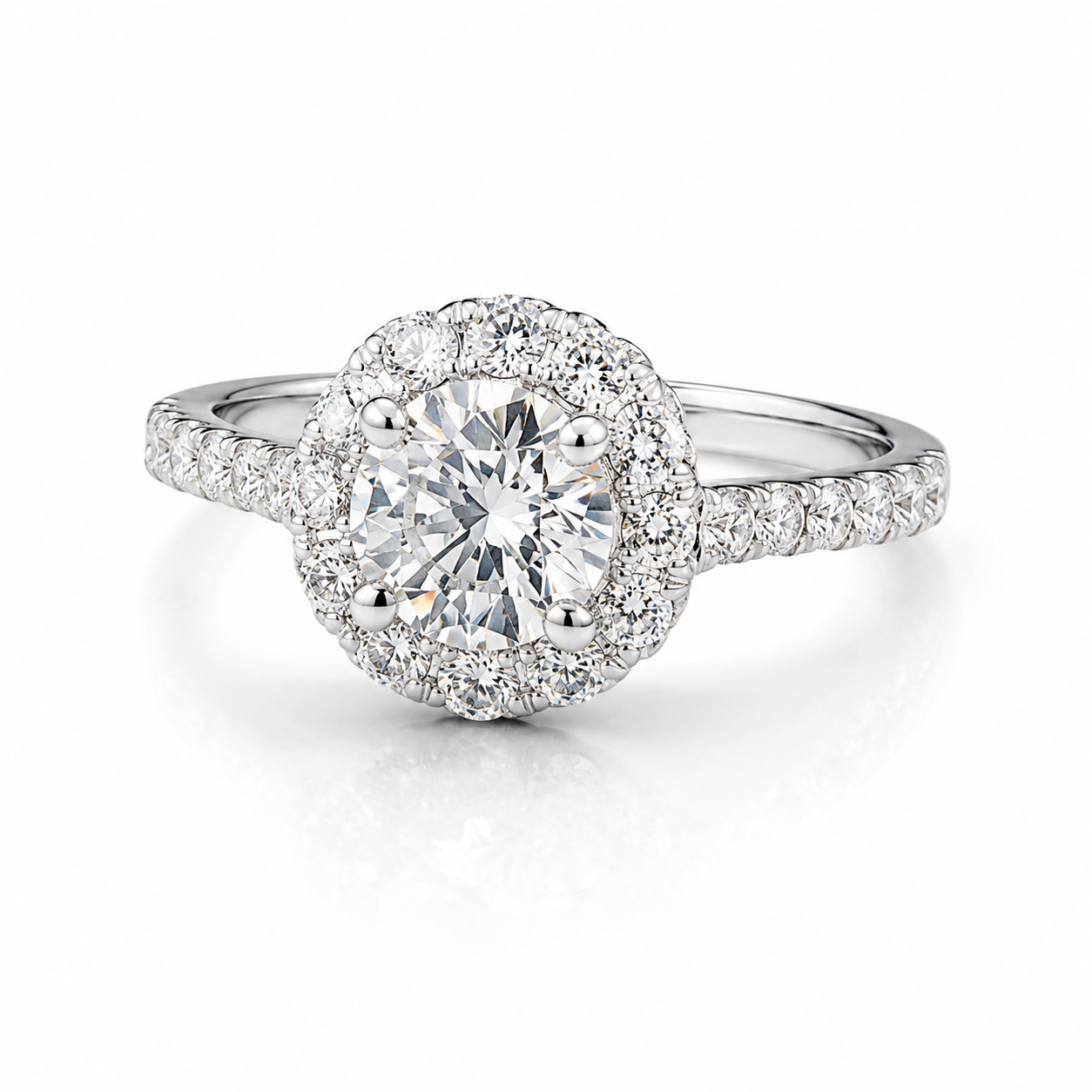 1‑Carat Round Diamond Double‑Halo Solitaire Ring, PT950 Platinum Band