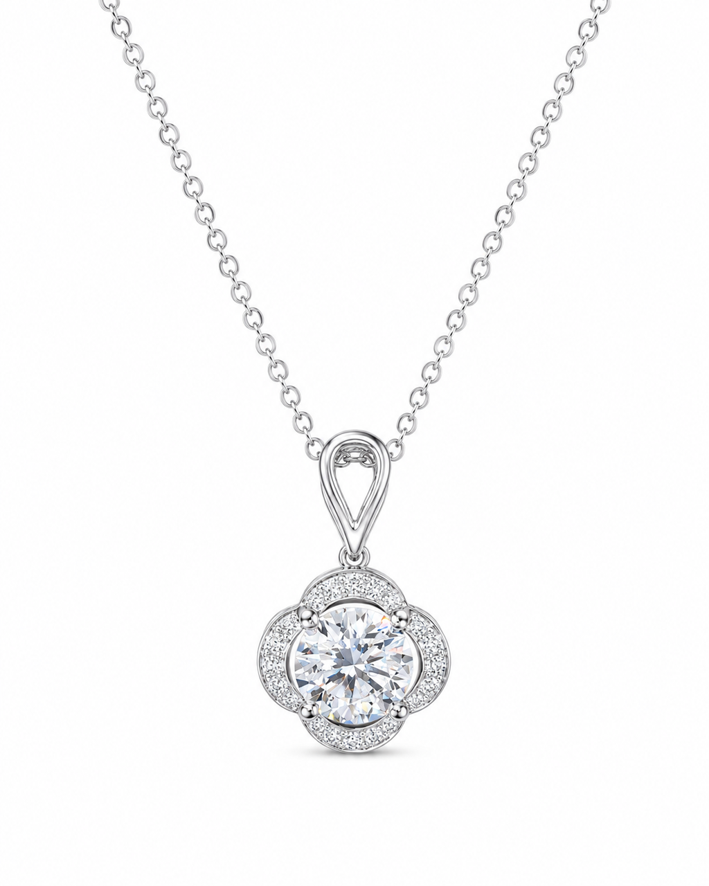 1‑Carat Four‑Leaf‑Clover Halo Diamond Pendant Necklace, PT950 Platinum