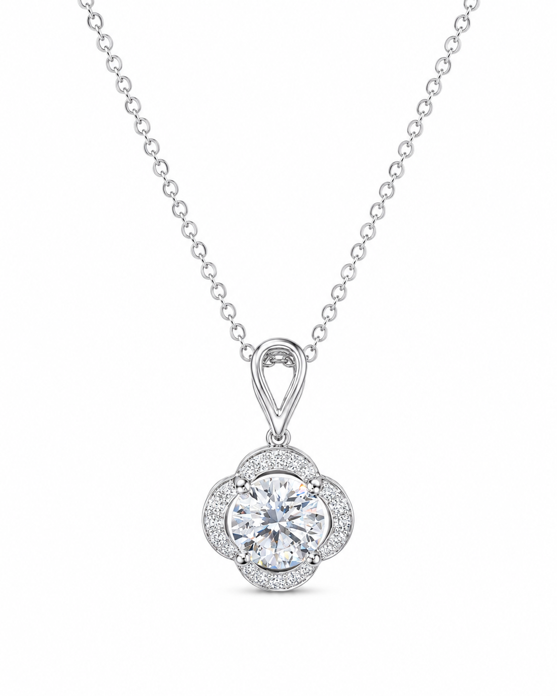 1‑Carat Four‑Leaf‑Clover Halo Diamond Pendant Necklace, PT950 Platinum