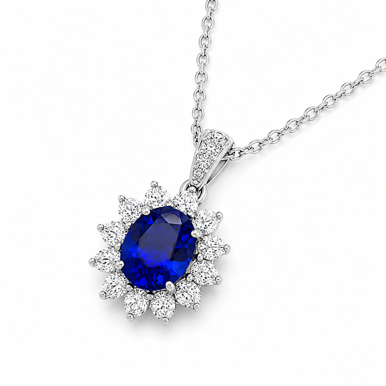 Blue Lab-Grown Gemstone Pendant Necklace, Silver Chain