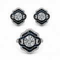 1-Carat Lab-Grown Diamond Jewelry Suite, PT950 Platinum With Dark Blue Sapphire Inlay