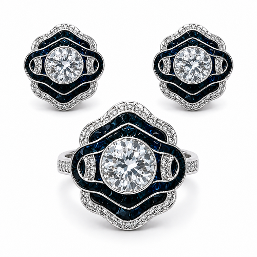 1-Carat Lab-Grown Diamond Jewelry Suite, PT950 Platinum With Dark Blue Sapphire Inlay