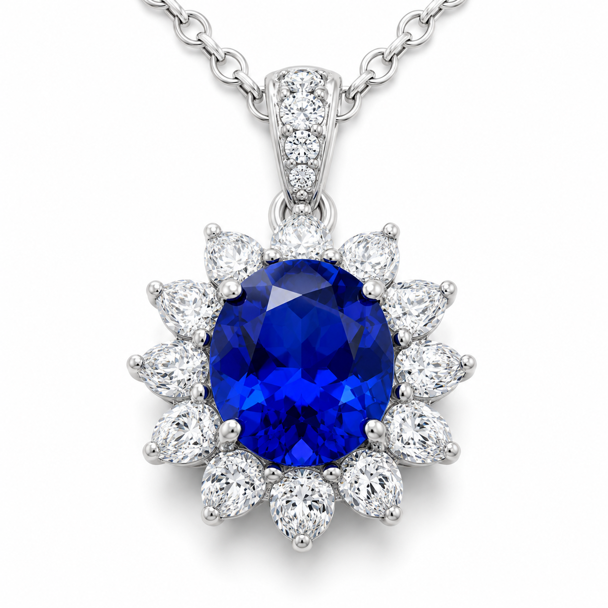 Blue Lab-Grown Gemstone Pendant Necklace, Silver Chain