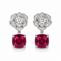 Cushion Ruby Drop Stud Earrings, 925 Sterling Silver Band