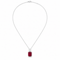 Red Lab-Grown Gemstone Pendant Necklace, Silver Chain