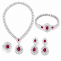 Pear Shape Ruby Gemstone Jewelry Suite, 925 Sterling Silver
