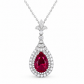 Red Lab-Grown Gemstone Pendant Necklace, Silver Chain