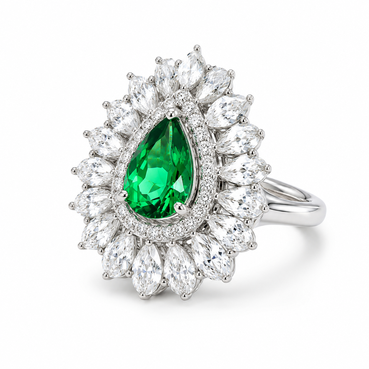 Pear Shape Emerald Gemstone Jewelry Suite, 925 Sterling Silver