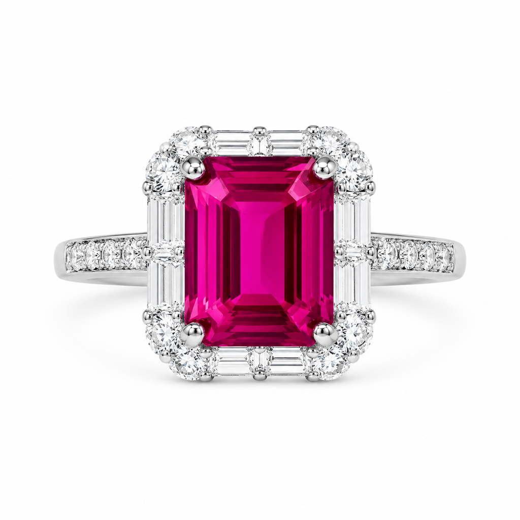 Pink Lab-Grown Diamond Halo Ring, Silver Band