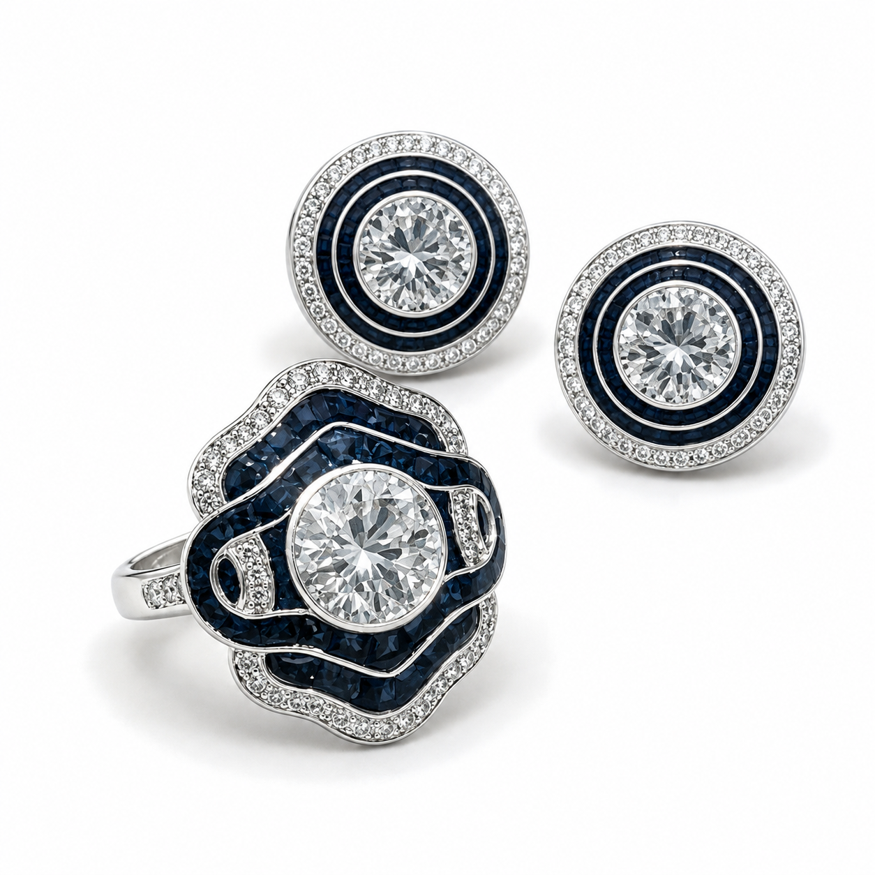 2-Carat Lab-Grown Diamond Jewelry Suite, PT950 Platinum With Dark Blue Enamel