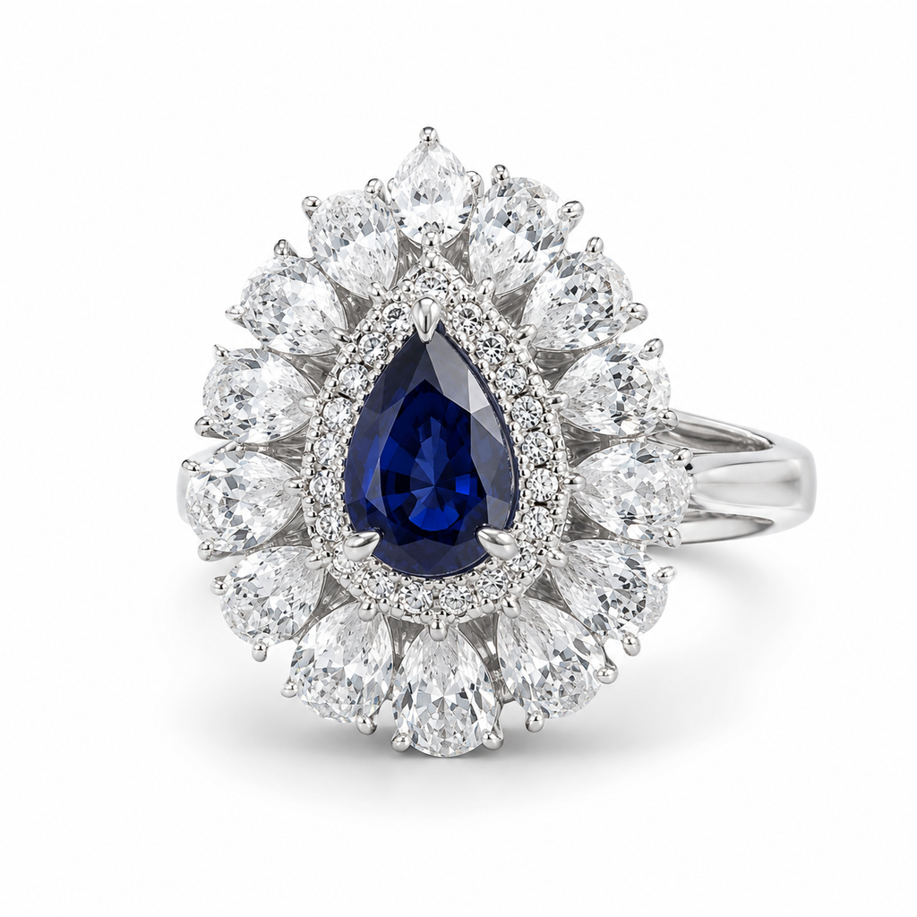 Pear Shape Sapphire Gemstone Jewelry Suite, 925 Sterling Silver