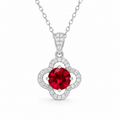 Red Lab-Grown Gemstone Pendant Necklace, Silver Chain