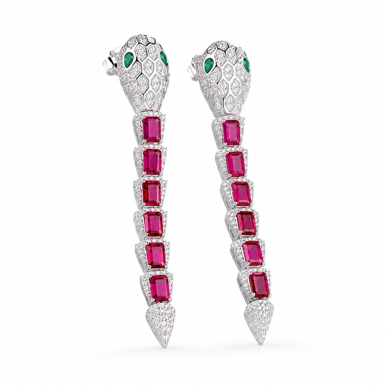Snake Ruby Colored Gemstone Jewelry Suite, 925 Sterling Silver