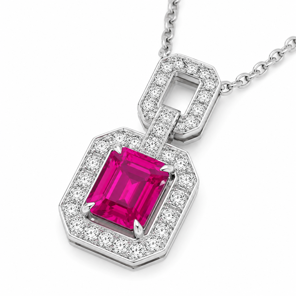 Pink Lab-Grown Gemstone Pendant Necklace, Silver Chain
