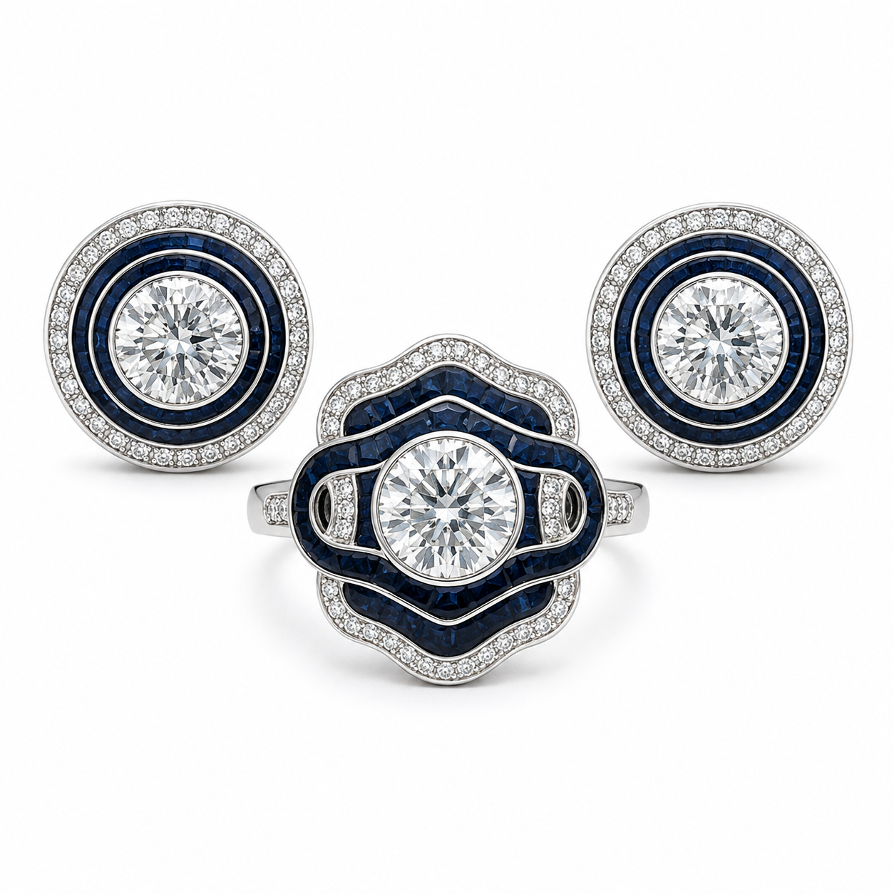 2-Carat Lab-Grown Diamond Jewelry Suite, PT950 Platinum With Dark Blue Enamel