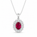 Red Lab-Grown Gemstone Pendant Necklace, Silver Chain