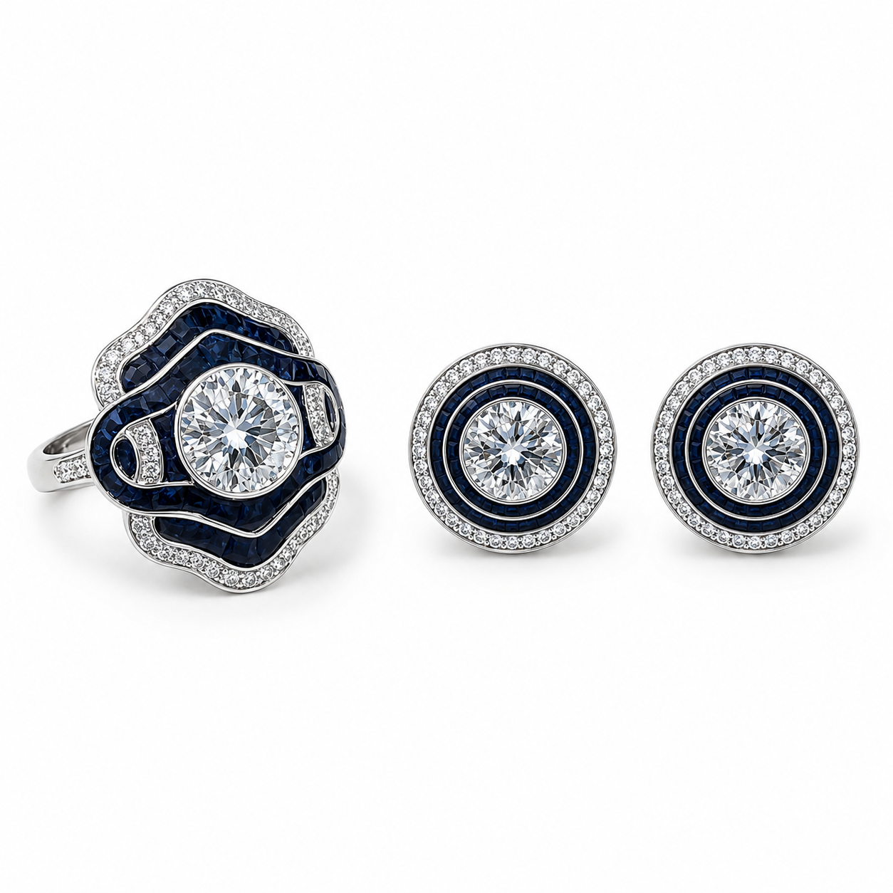 2-Carat Lab-Grown Diamond Jewelry Suite, PT950 Platinum With Dark Blue Enamel