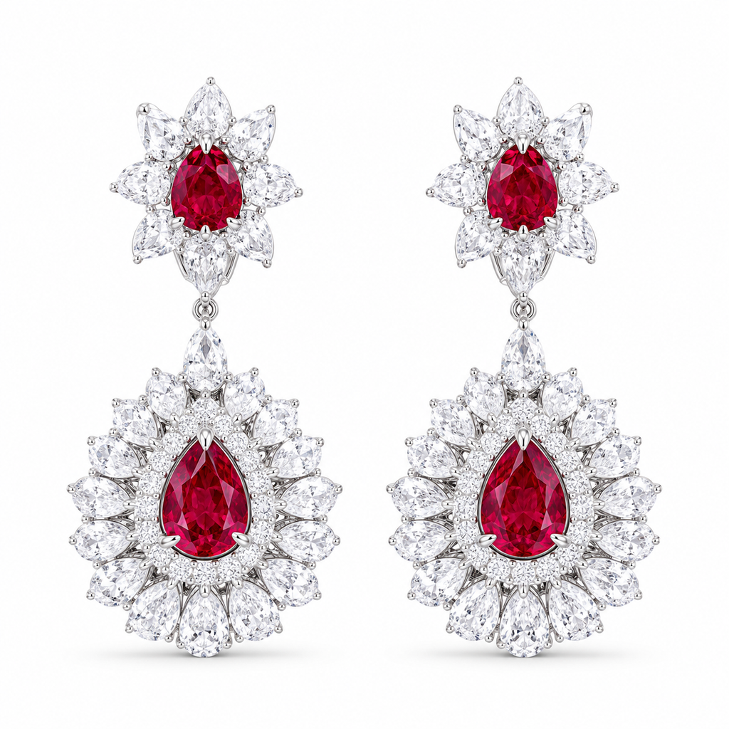 Pear Shape Ruby Gemstone Jewelry Suite, 925 Sterling Silver