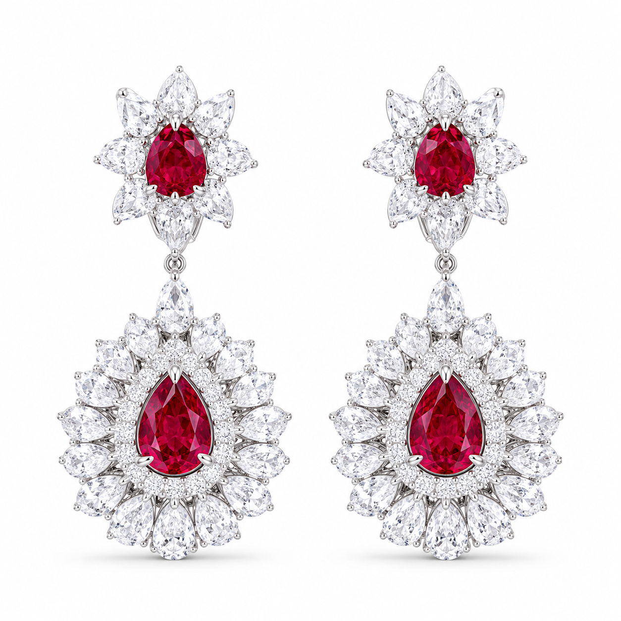 Pear Shape Ruby Gemstone Jewelry Suite, 925 Sterling Silver