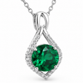 Green Lab-Grown Gemstone Pendant Necklace, Silver Chain