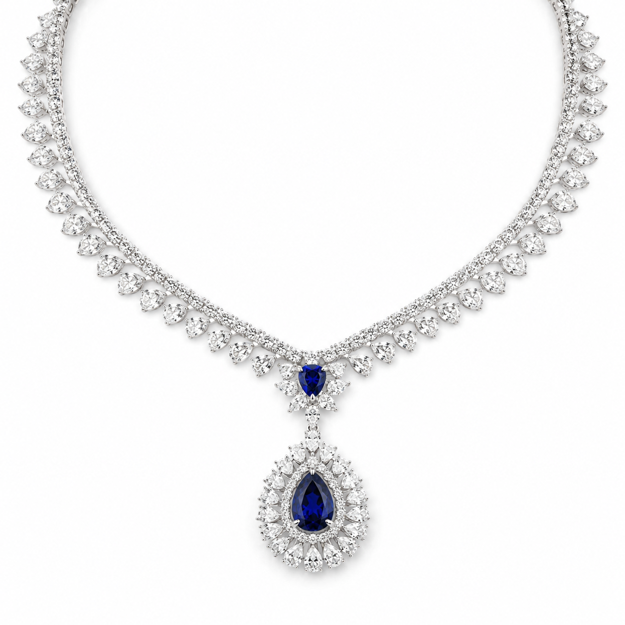 Pear Shape Sapphire Gemstone Jewelry Suite, 925 Sterling Silver