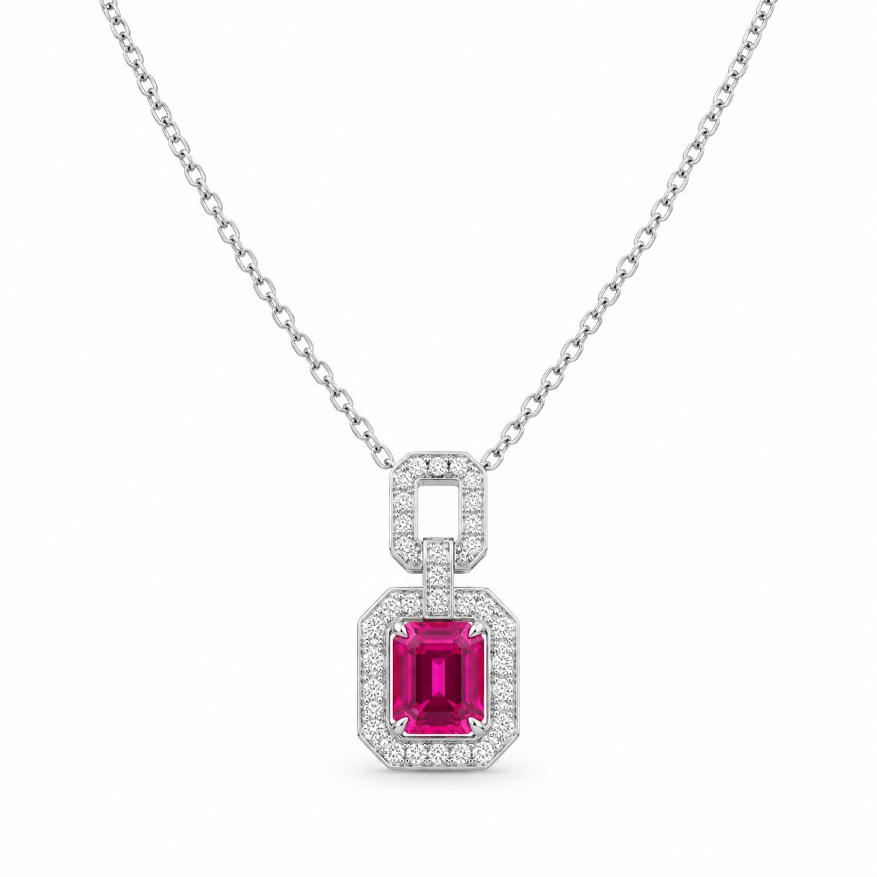Pink Lab-Grown Gemstone Pendant Necklace, Silver Chain