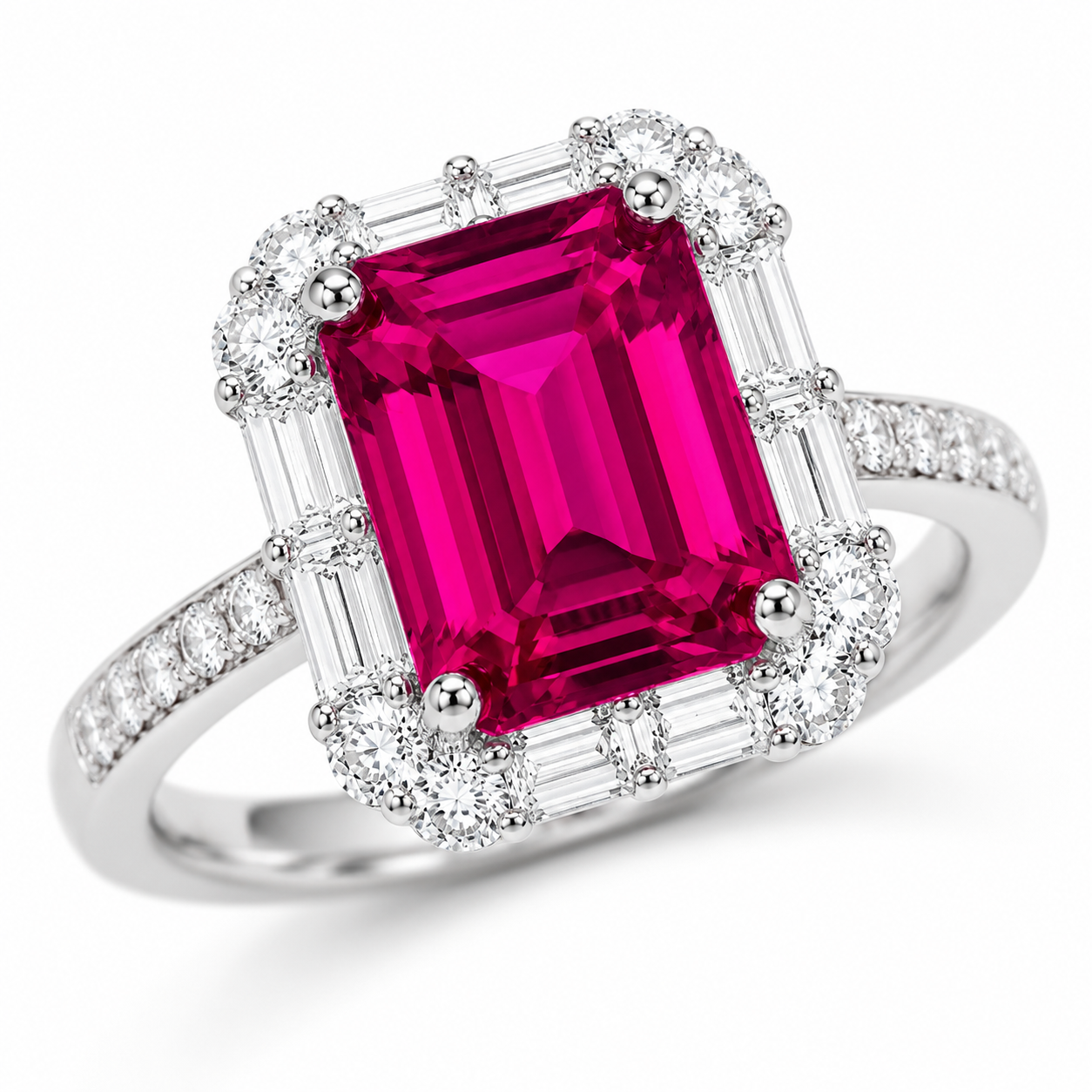 Pink Lab-Grown Diamond Halo Ring, Silver Band