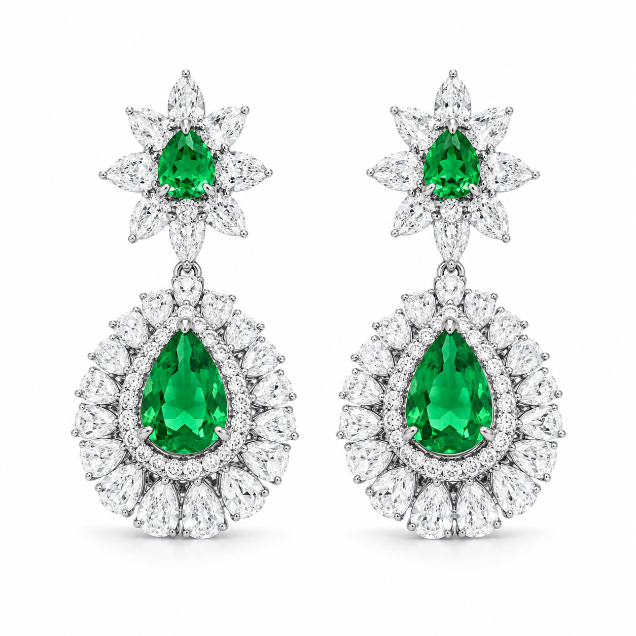Pear Shape Emerald Gemstone Jewelry Suite, 925 Sterling Silver