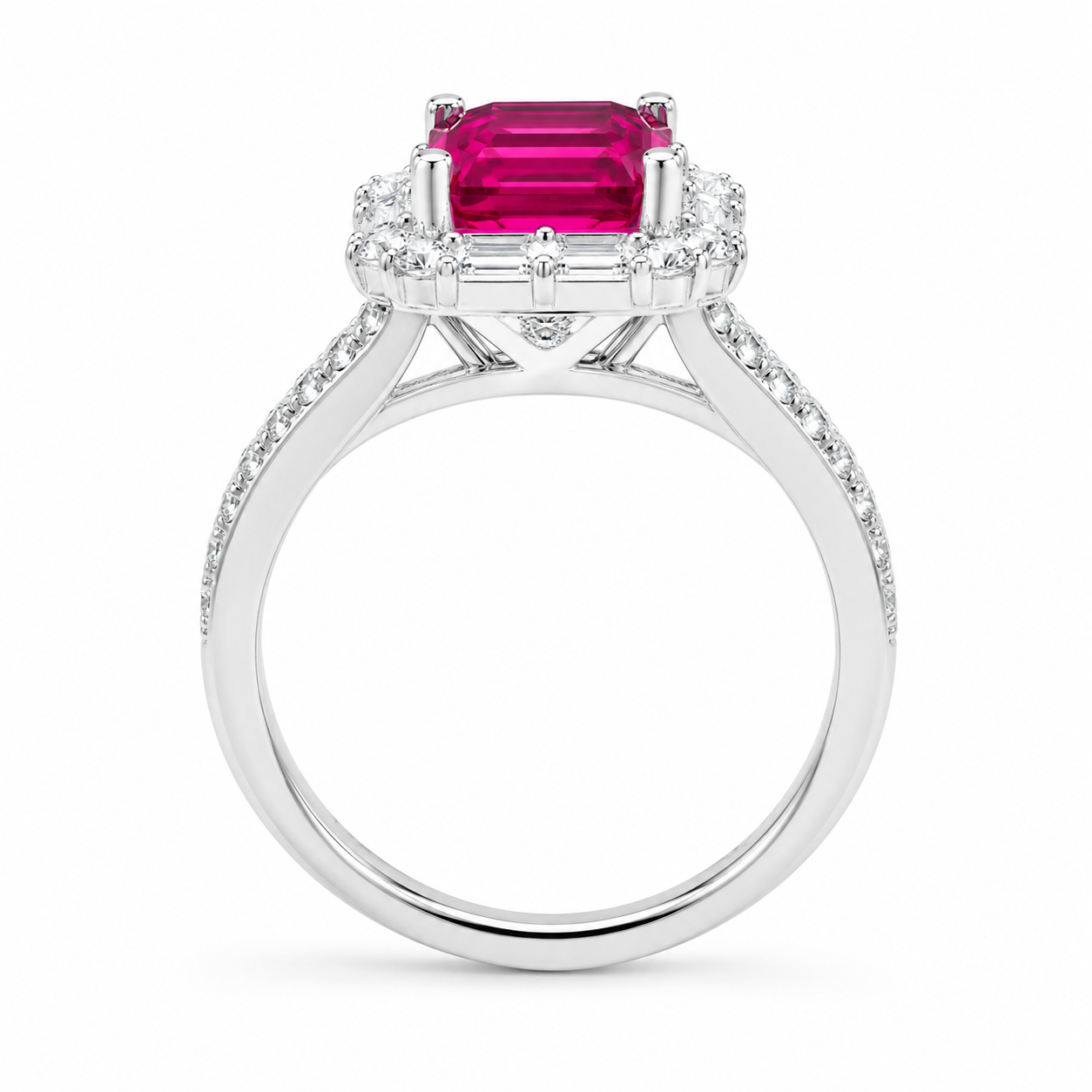 Pink Lab-Grown Diamond Halo Ring, Silver Band