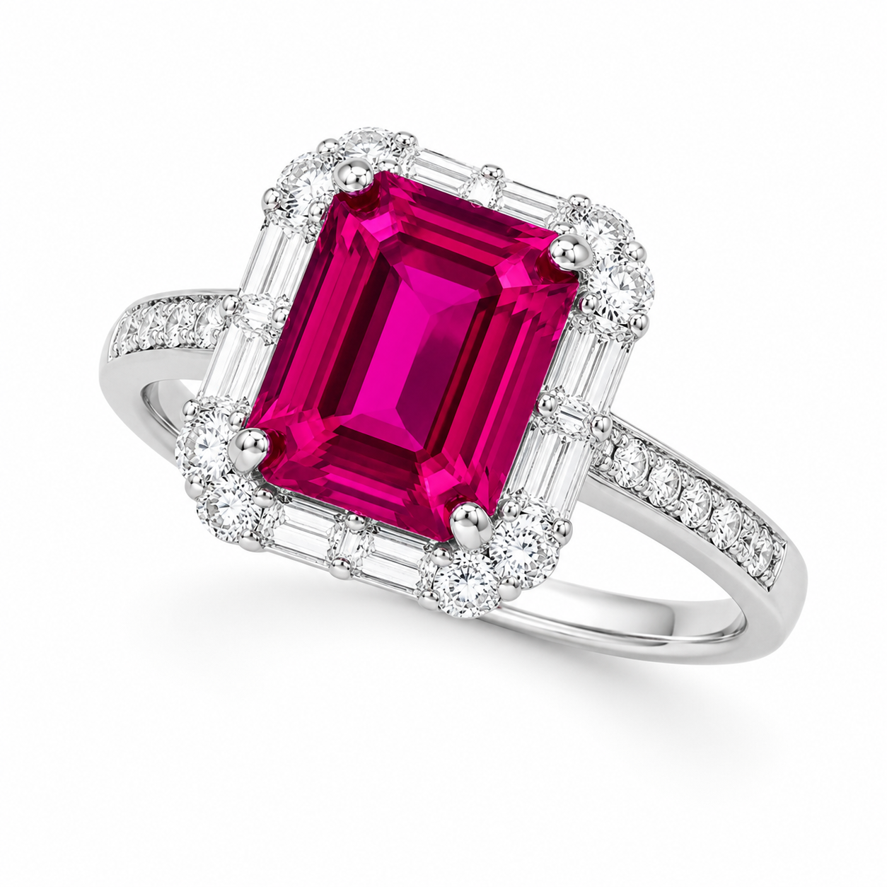 Pink Lab-Grown Diamond Halo Ring, Silver Band