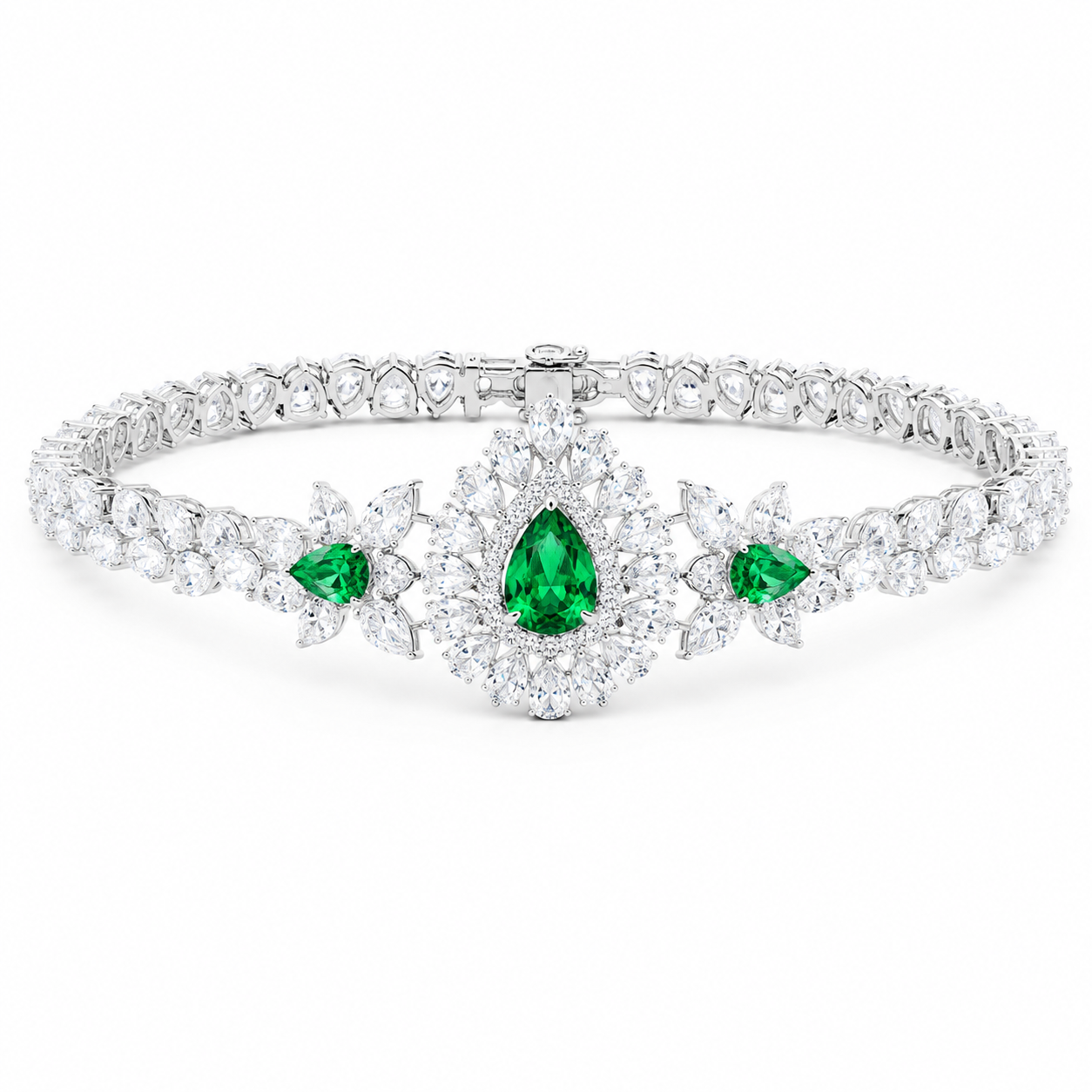 Pear Shape Emerald Gemstone Jewelry Suite, 925 Sterling Silver