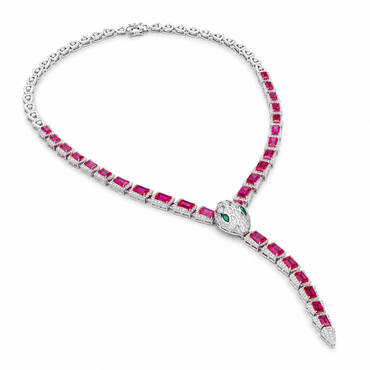 Snake Ruby Colored Gemstone Jewelry Suite, 925 Sterling Silver