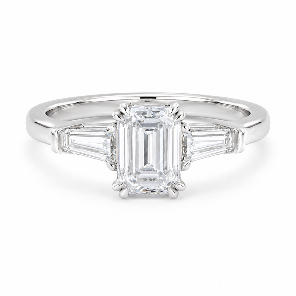 1.6‑Carat Rectangular‑Cut Three‑Stone Solitaire Ring, PT950 Platinum Band