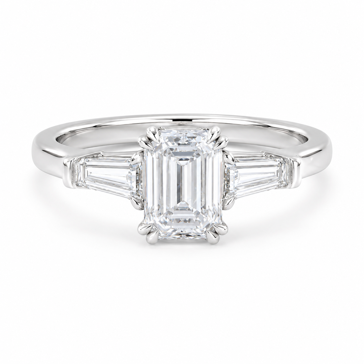 1.6‑Carat Rectangular‑Cut Three‑Stone Solitaire Ring, PT950 Platinum Band