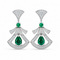 Pear Emerald Drop Earrings, 925 Sterling Silver Band
