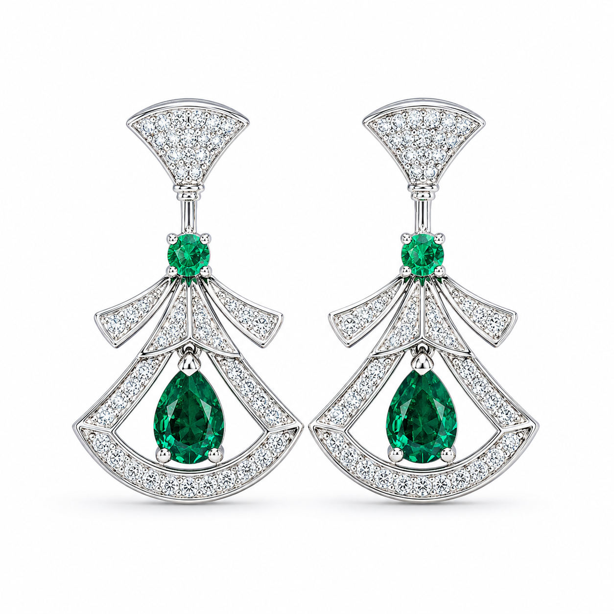 Pear Emerald Drop Earrings, 925 Sterling Silver Band