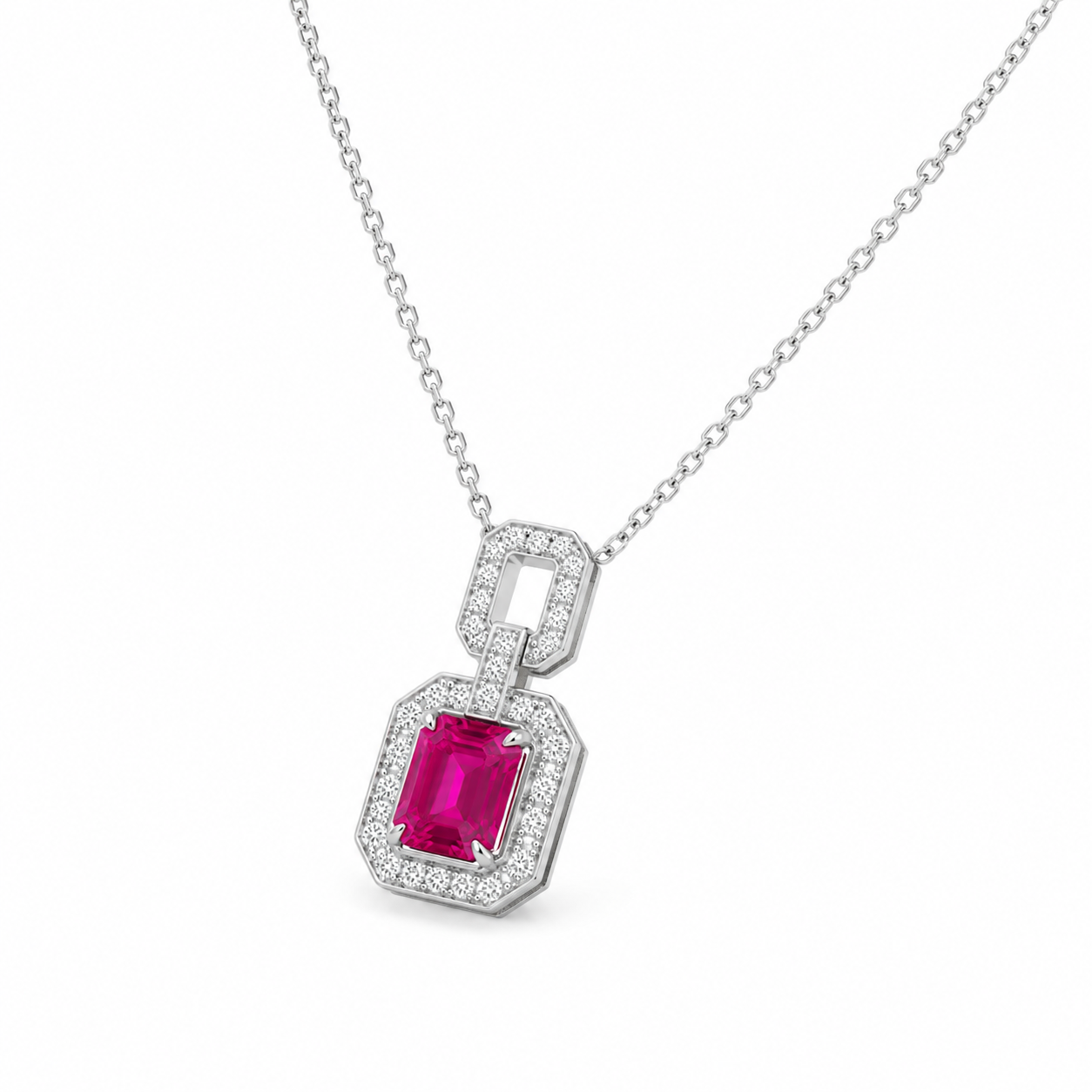 Pink Lab-Grown Gemstone Pendant Necklace, Silver Chain