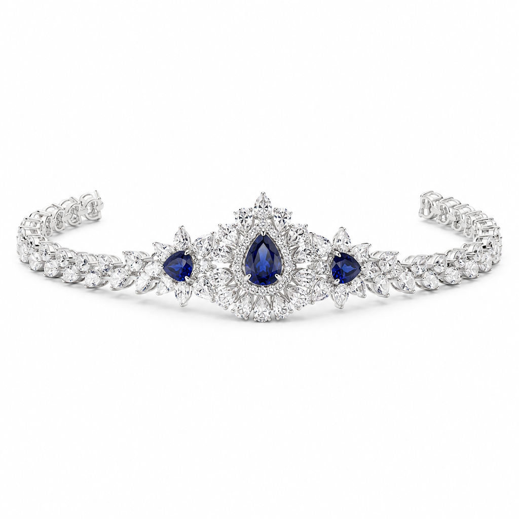 Pear Shape Sapphire Gemstone Jewelry Suite, 925 Sterling Silver