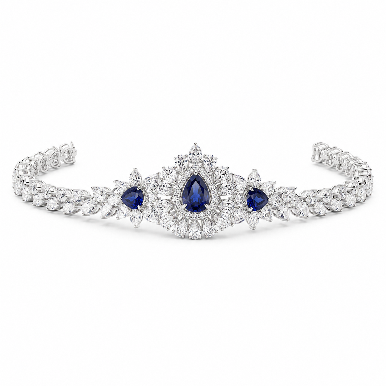 Pear Shape Sapphire Gemstone Jewelry Suite, 925 Sterling Silver