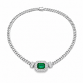 Green Lab-Grown Gemstone Necklace, Silver Chain