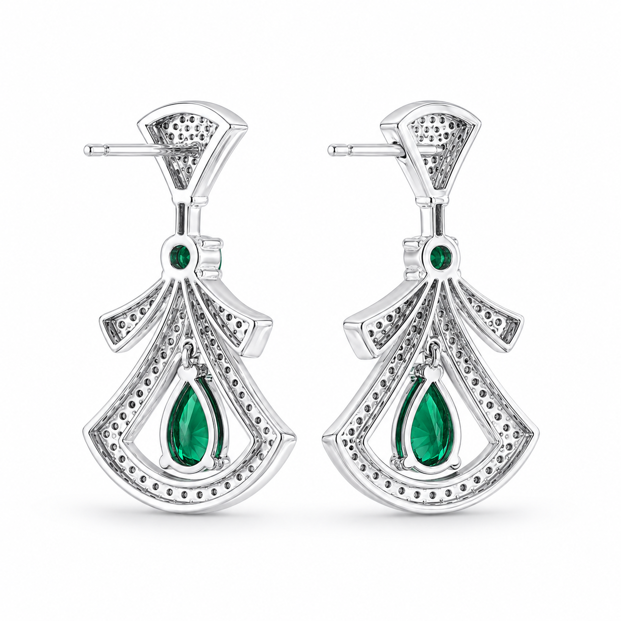 Pear Emerald Drop Earrings, 925 Sterling Silver Band