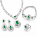 Pear Shape Emerald Gemstone Jewelry Suite, 925 Sterling Silver